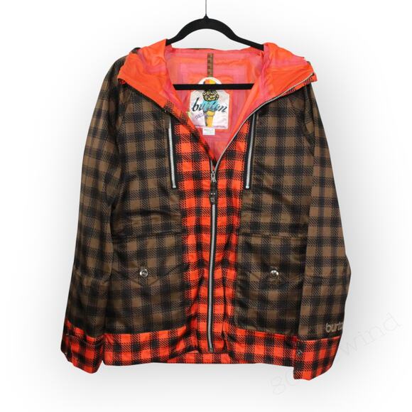 Medium Burton Snowboard 3L Zephyr Jacket Buffalo Plaid BlackRedBrown FreeShip - Picture 2 of 11